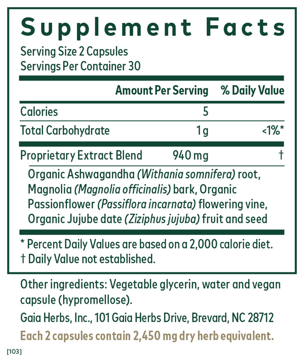 Sleep Maintenance Supplement Facts Label