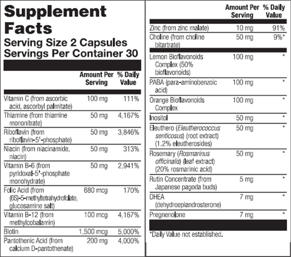 Adrenal Support Plus Supplement Facts Label