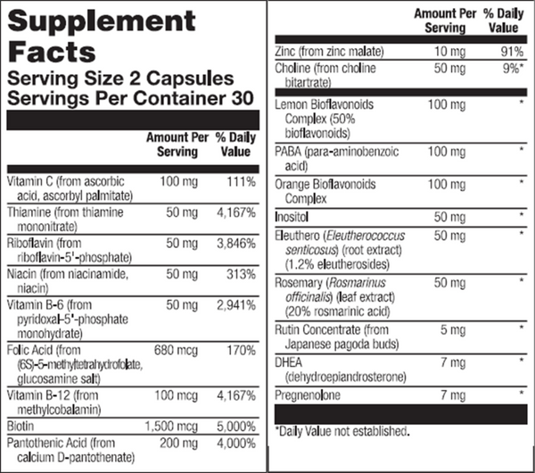 Adrenal Support Plus Supplement Facts Label