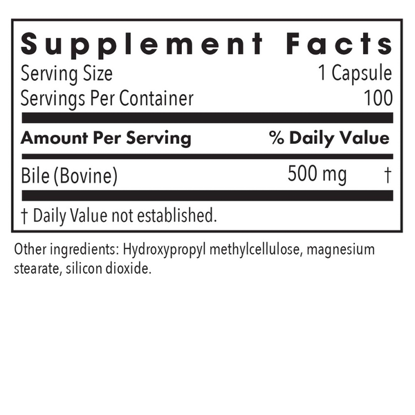 Ox Bile 500 mg Supplement Facts Label