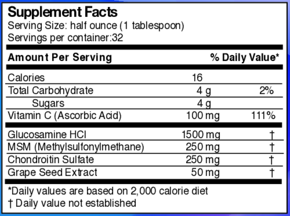 Glucosamine 1500 Chondroitin MSM Supplement Facts Label