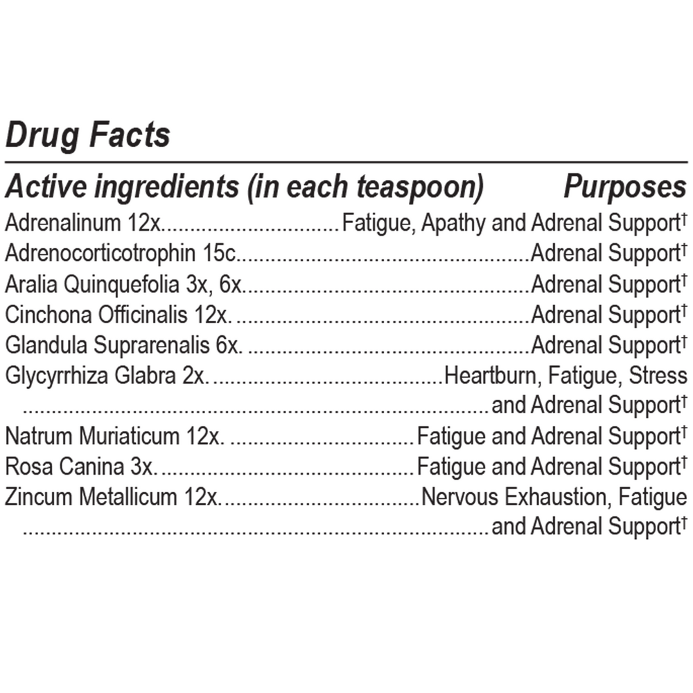 Adrenal Liquescence Supplement Facts Label