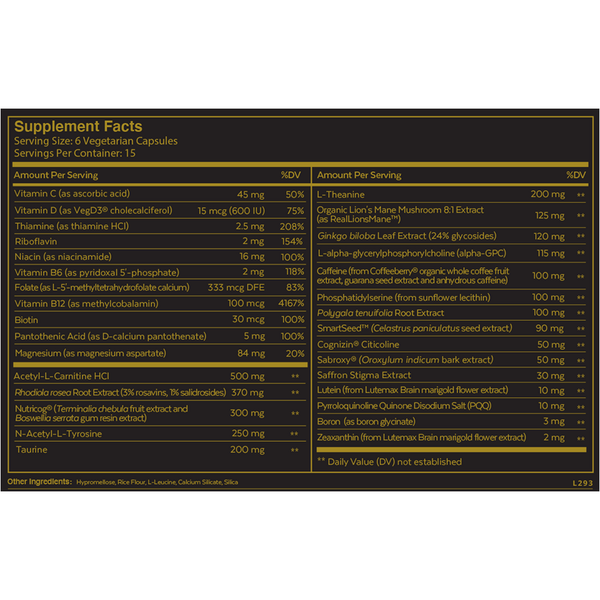 Qualia Mind Supplement Facts Label