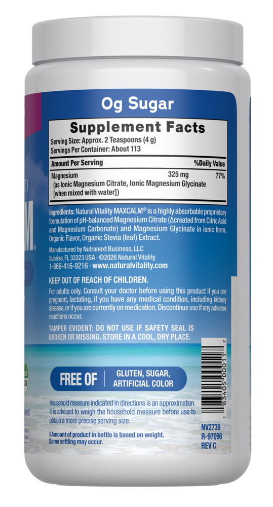 DISCONTINUED (Click for Product Substitute) - Natural Calm Raspberry-Lemon Supplement Facts Label