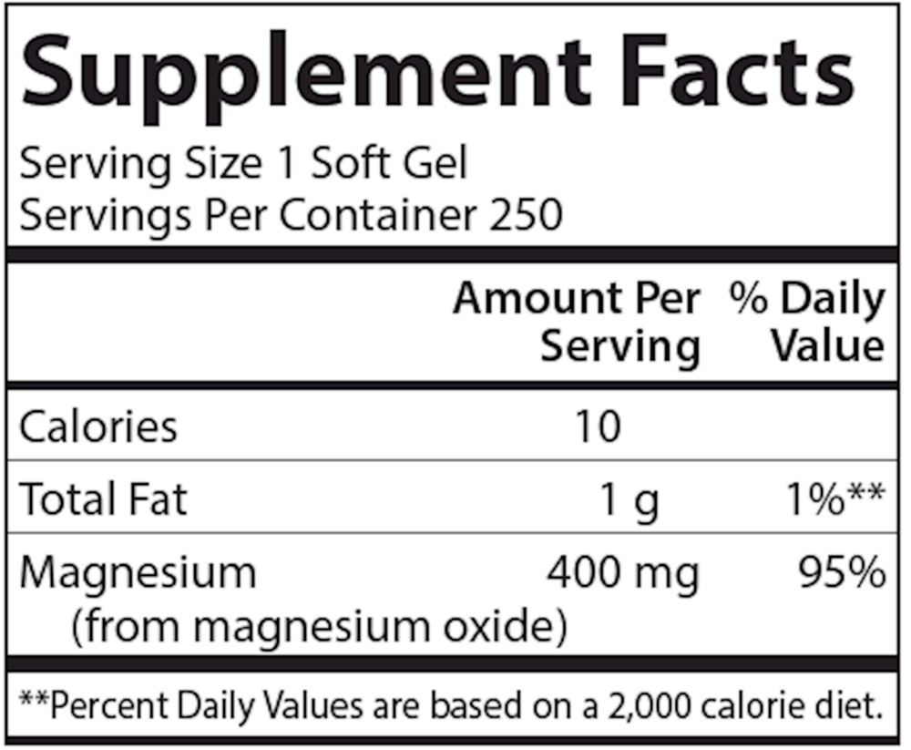Magnesium Gels 400 mg Supplement Facts Label