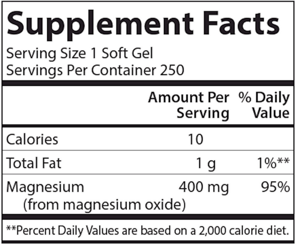 Magnesium Gels 400 mg Supplement Facts Label
