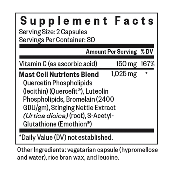 Mast Cell Nutrients Supplement Facts Label