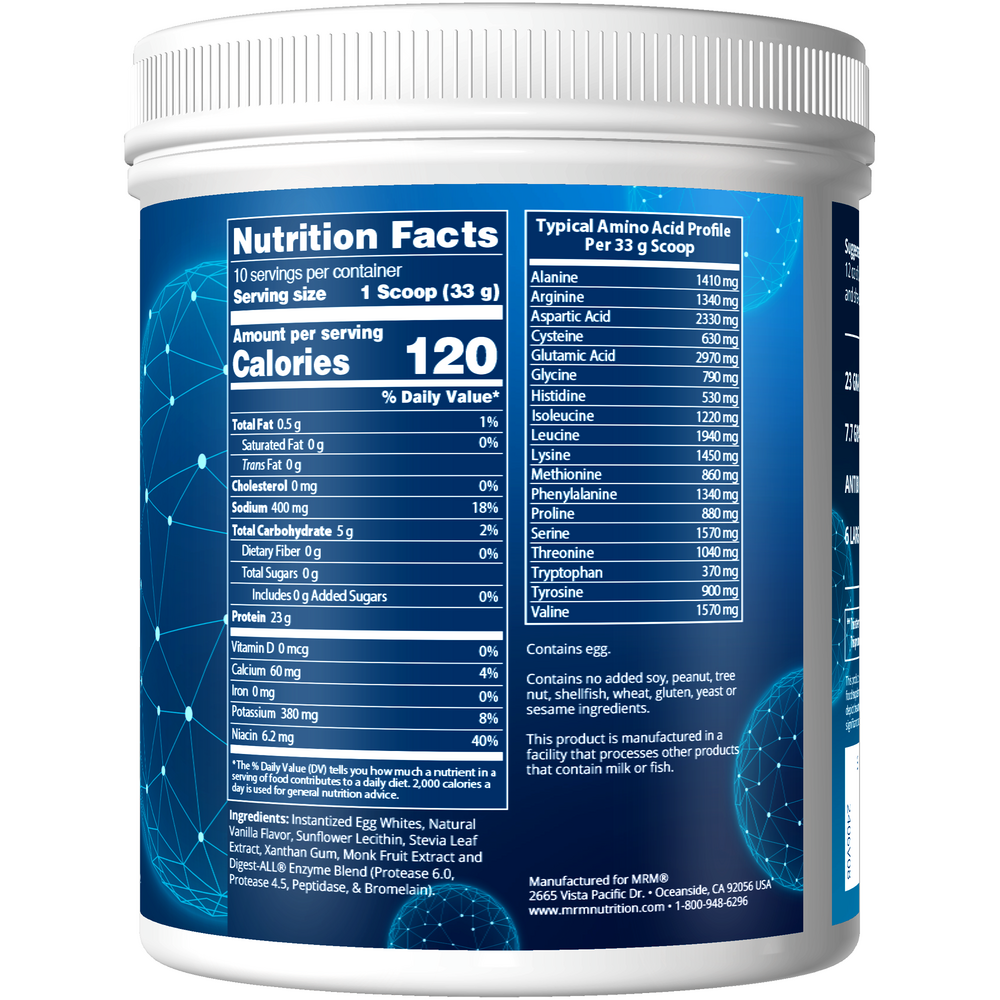 Egg White Protein Vanilla Supplement Facts Label