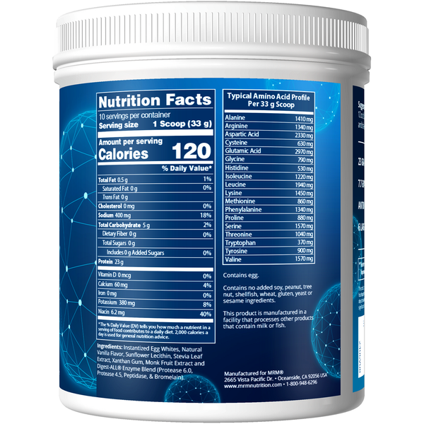 Egg White Protein Vanilla Supplement Facts Label