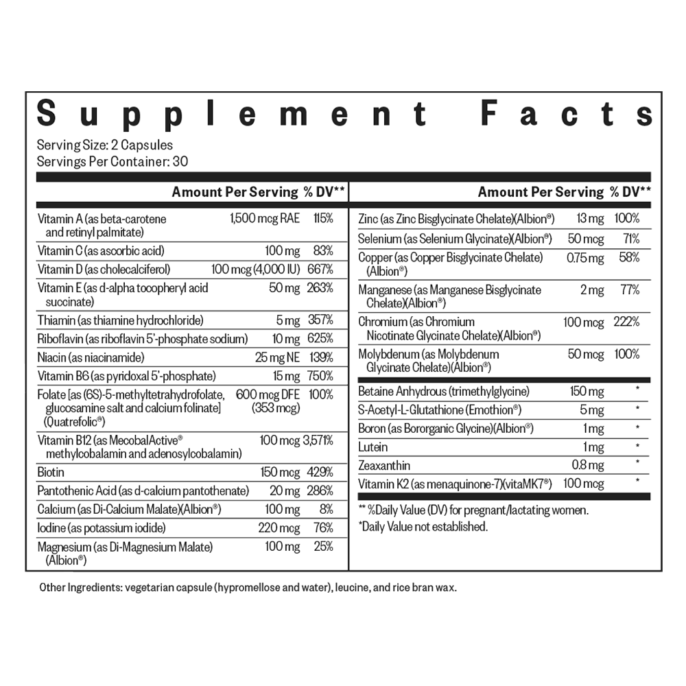 Prenatal Essentials Supplement Facts Label