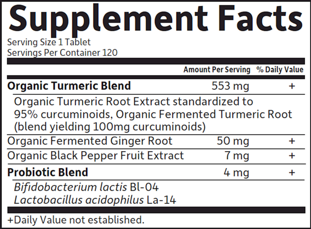Organics Extra Strength Turmeric Supplement Facts Label