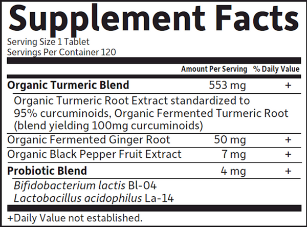 Organics Extra Strength Turmeric Supplement Facts Label
