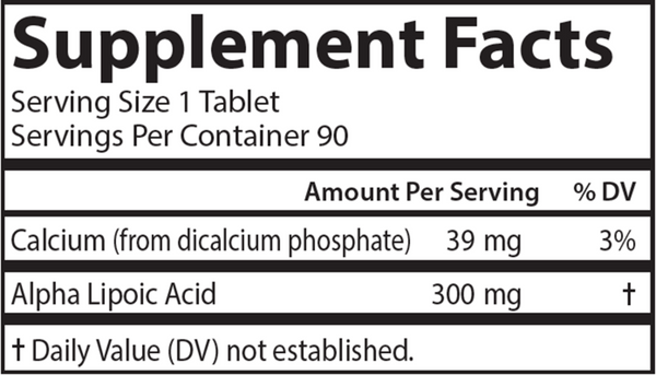 Alpha Lipoic Acid 300 mg Supplement Facts Label