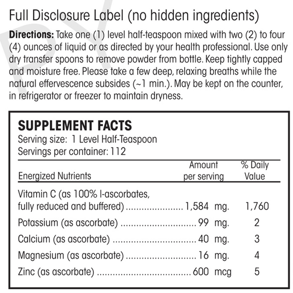 Potent C Guard Powder Supplement Facts Label