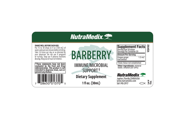 Barberry Supplement Facts Label