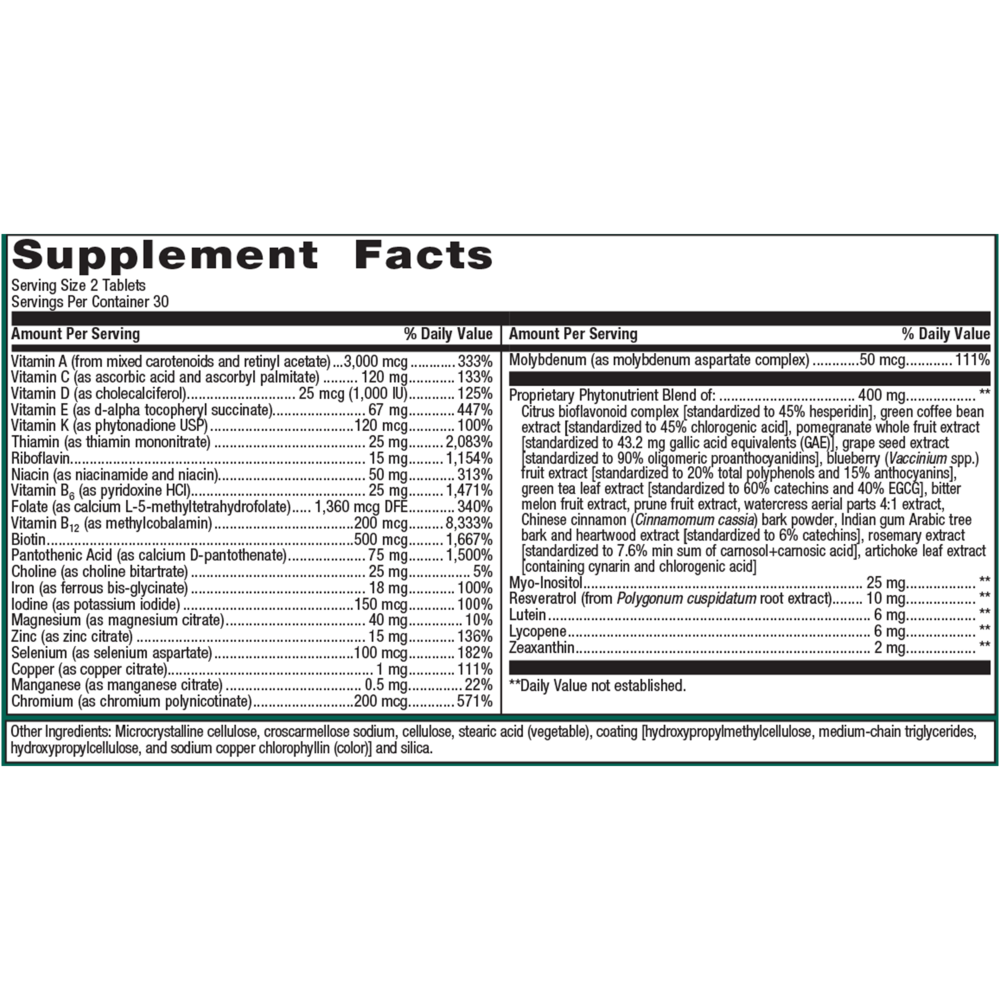 PhytoMulti with Iron Supplement Facts Label