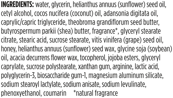 Hand Cream Honey & Grapeseed Supplement Facts Label