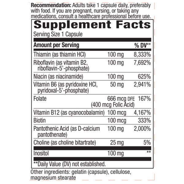 B-100 Complex 60 capsules Supplement Facts Label