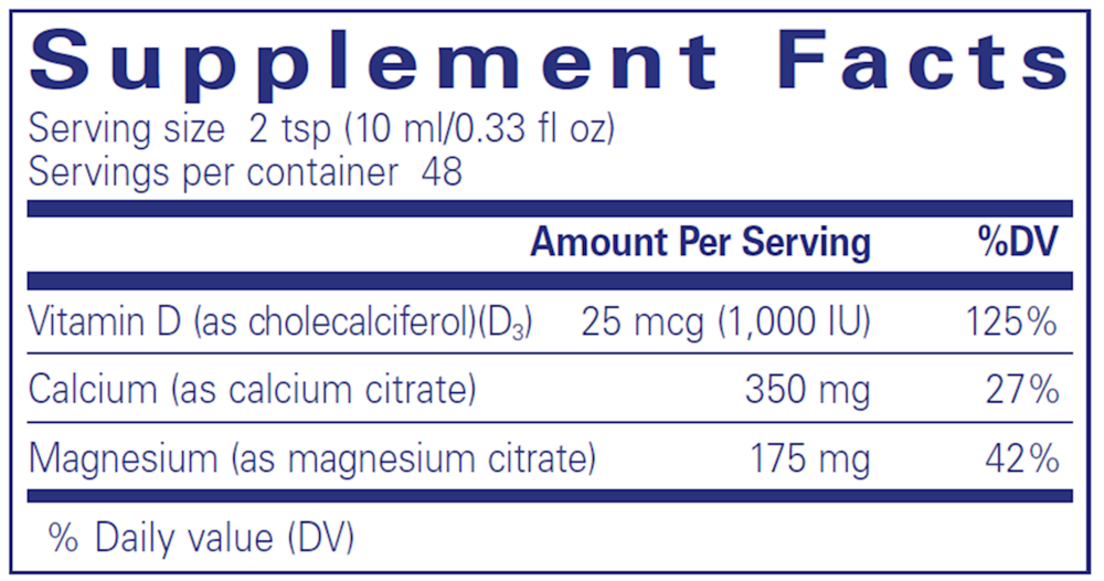 Cal/Mag/D Liquid 480 ml Supplement Facts Label