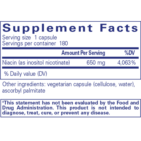 Niacitol® (no-flush niacin) 650 mg 180's Supplement Facts Label
