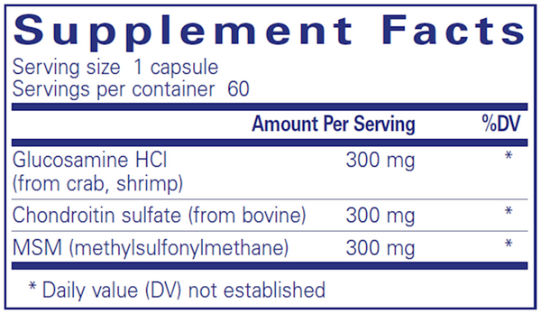 Glucosamine Chondroitin W/ MSM 60 Count Supplement Facts Label