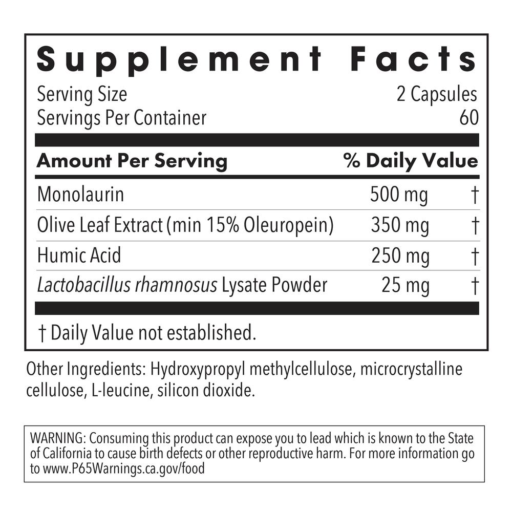 Humic-Monolaurin Complex Supplement Facts Label