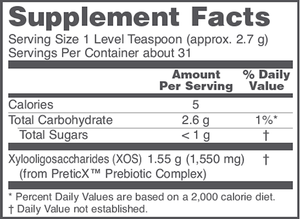 Prebiotic Powder XOS Supplement Facts Label