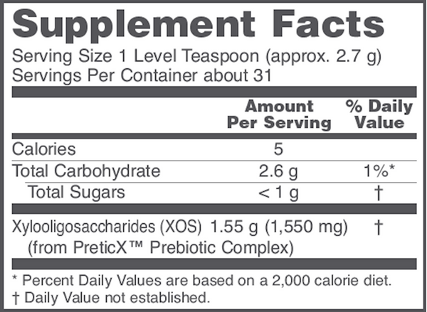 Prebiotic Powder XOS Supplement Facts Label