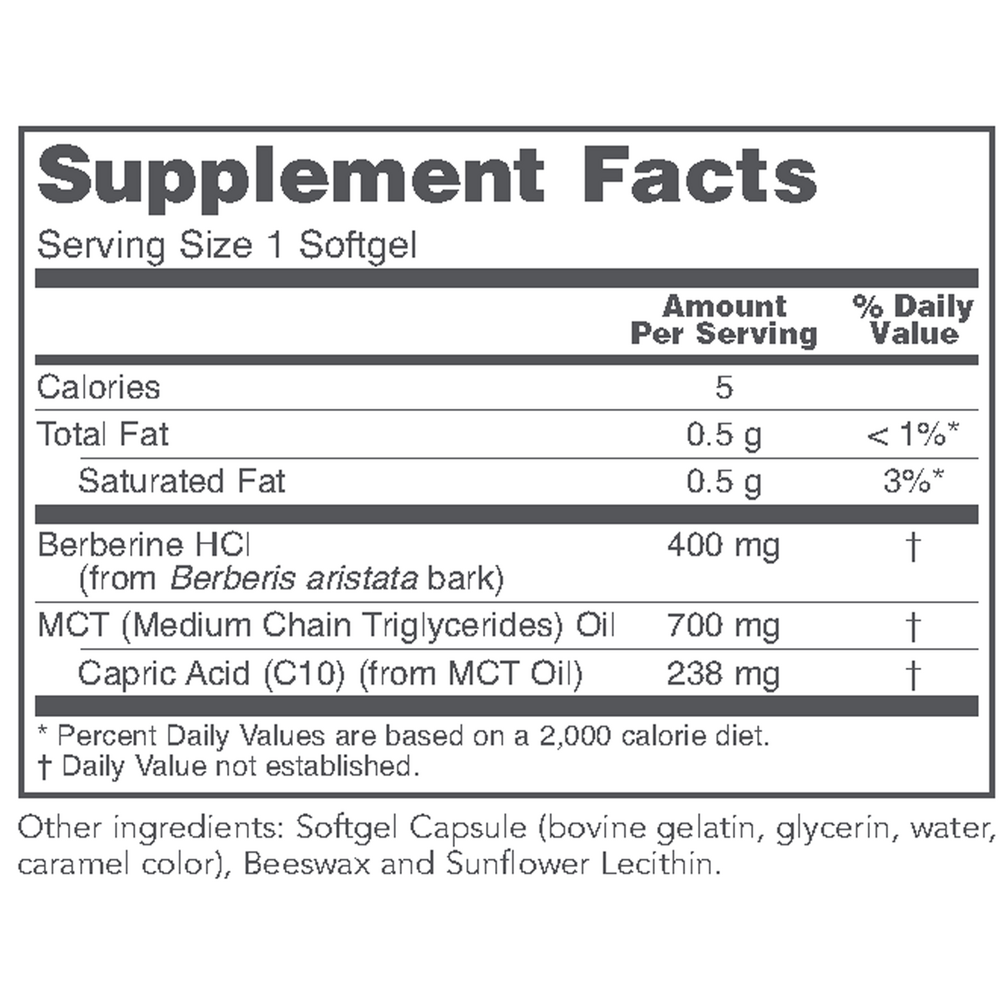 Glucose Management w/ Ber HCl Supplement Facts Label