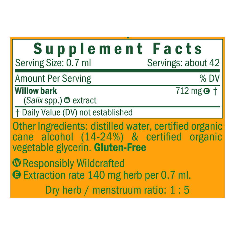 Willow Bark/Salix Lucida Supplement Facts Label