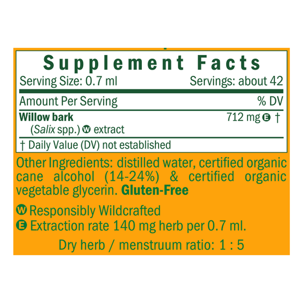 Willow Bark/Salix Lucida Supplement Facts Label