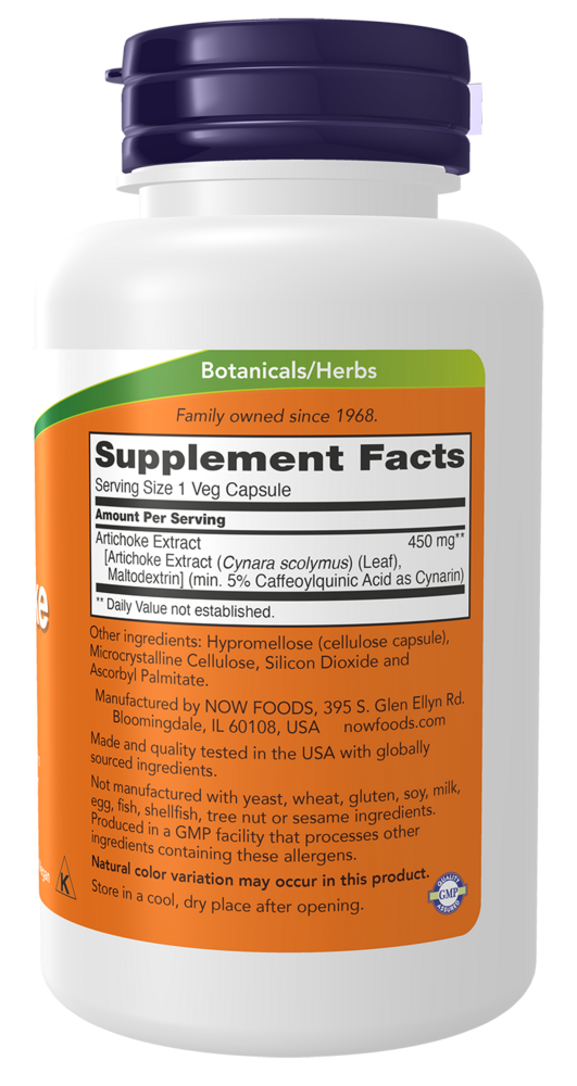 Artichoke Extract 450 mg Supplement Facts Label