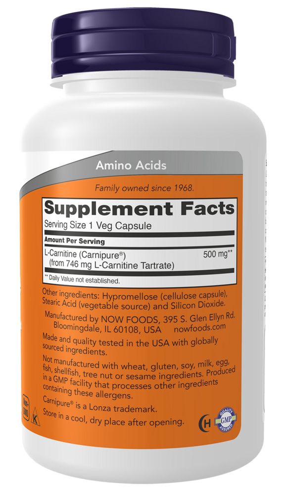 L-Carnitine 500 mg Supplement Facts Label