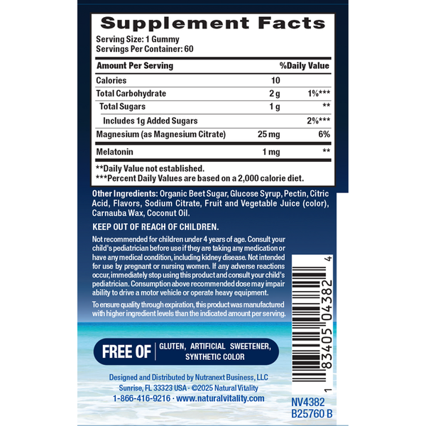Calm Kids Sleep Gummies Supplement Facts Label
