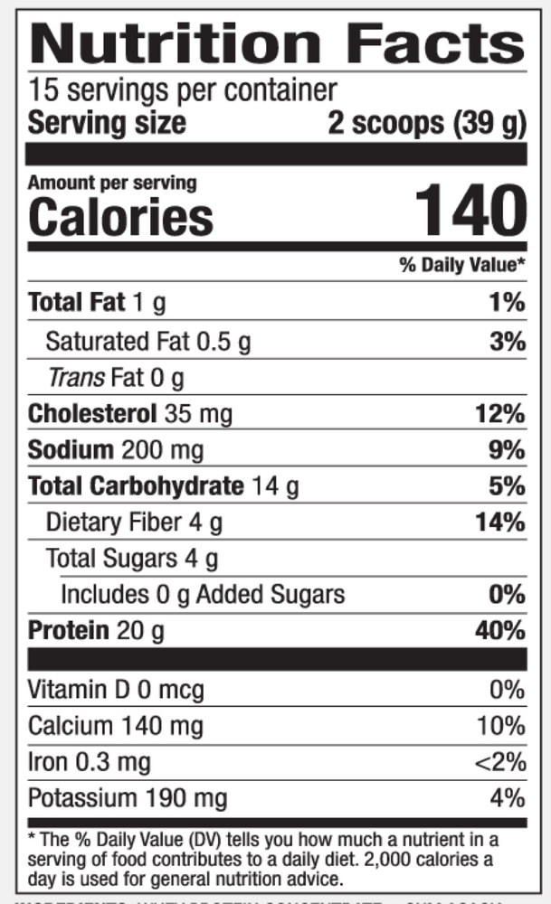 Organic Whey Protein - Vanilla Supplement Facts Label