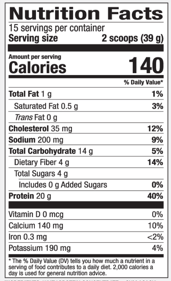 Organic Whey Protein - Vanilla Supplement Facts Label