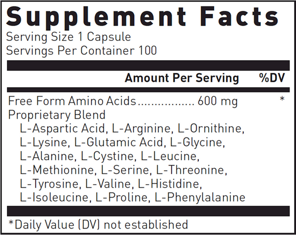 Free Form Amino Caps Supplement Facts Label
