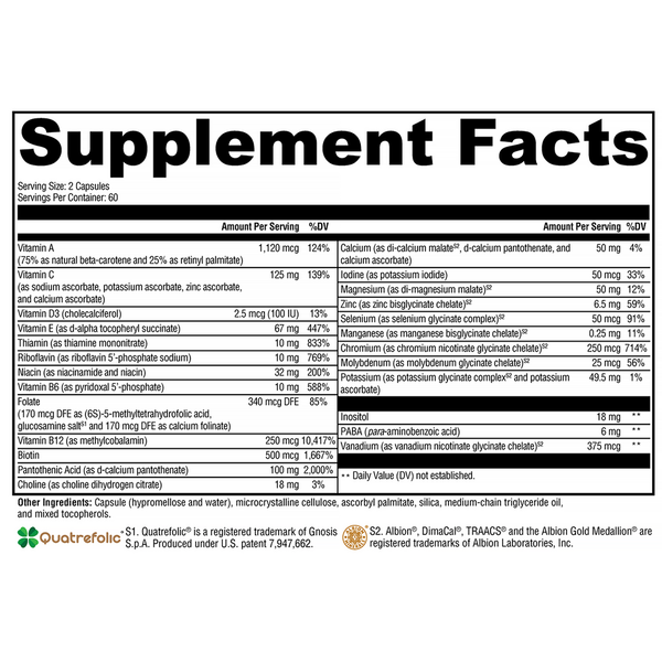 ActivNutrients® without Iron Supplement Facts Label