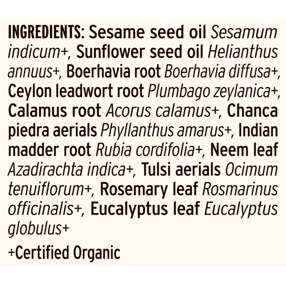 Kapha Massage Oil Supplement Facts Label