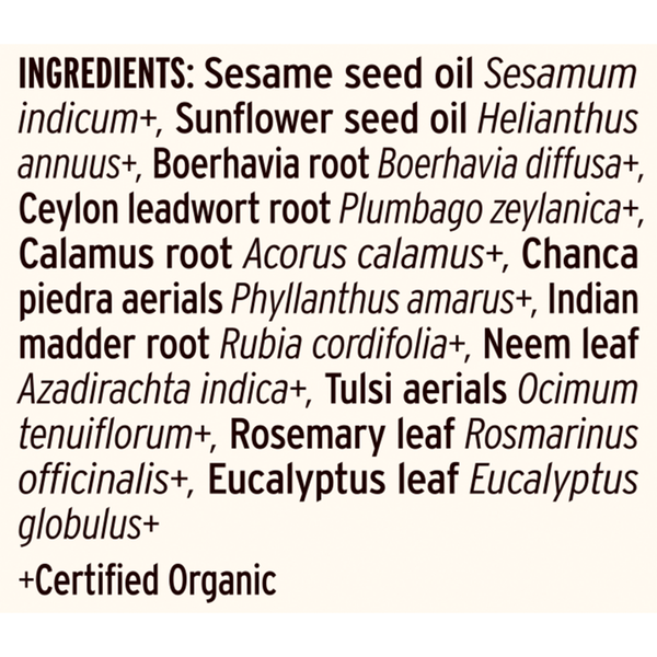 Kapha Massage Oil Supplement Facts Label