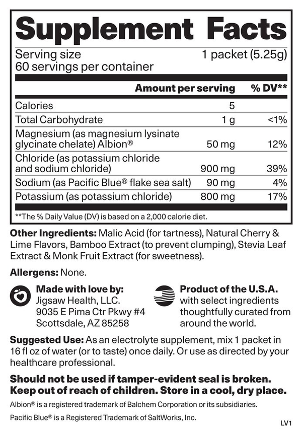 Potassium Cocktail White Cherry Limeade Supplement Facts Label