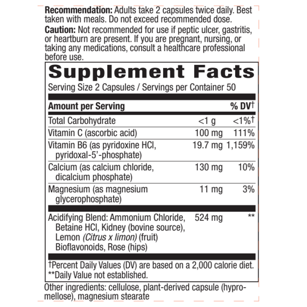 Acid-A-Cal Supplement Facts Label