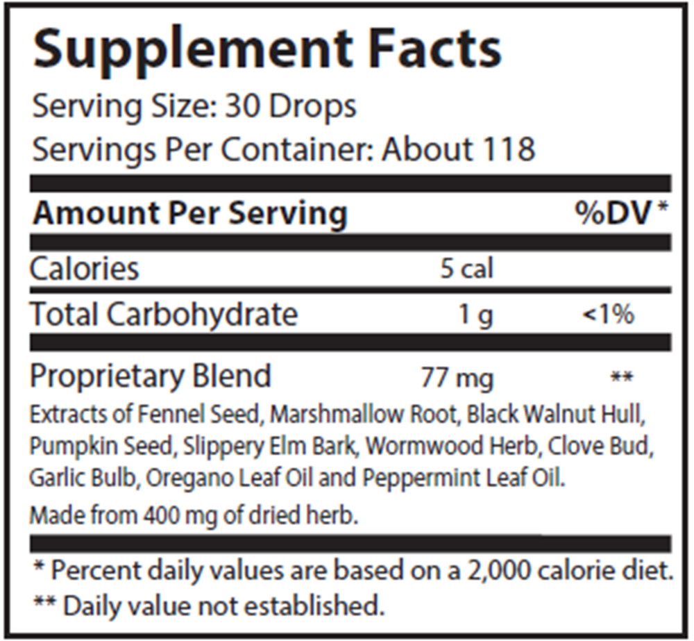 ParaGuard Liquid Supplement Facts Label