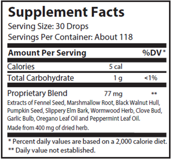 ParaGuard Liquid Supplement Facts Label
