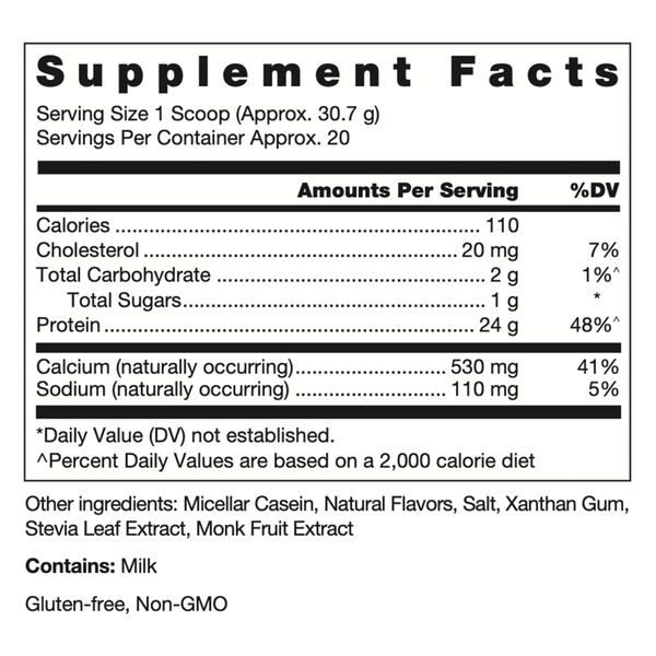 Klean Casein Protein Natural Vanilla Custard Supplement Facts Label