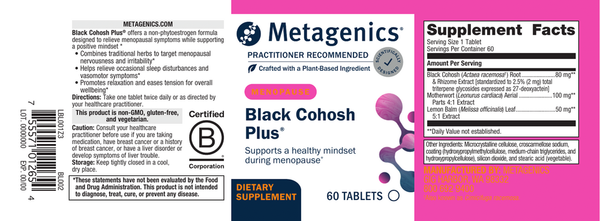 Black Cohosh Plus Supplement Facts Label