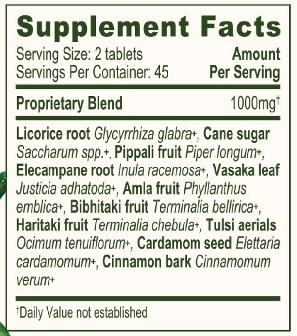 Lung Formula Supplement Facts Label