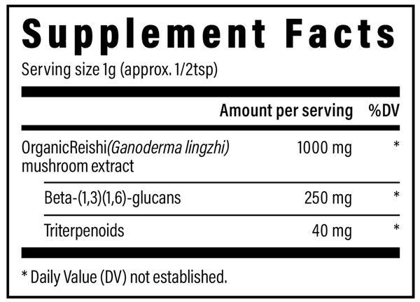 Reishi Mushroom Extract Powder Supplement Facts Label