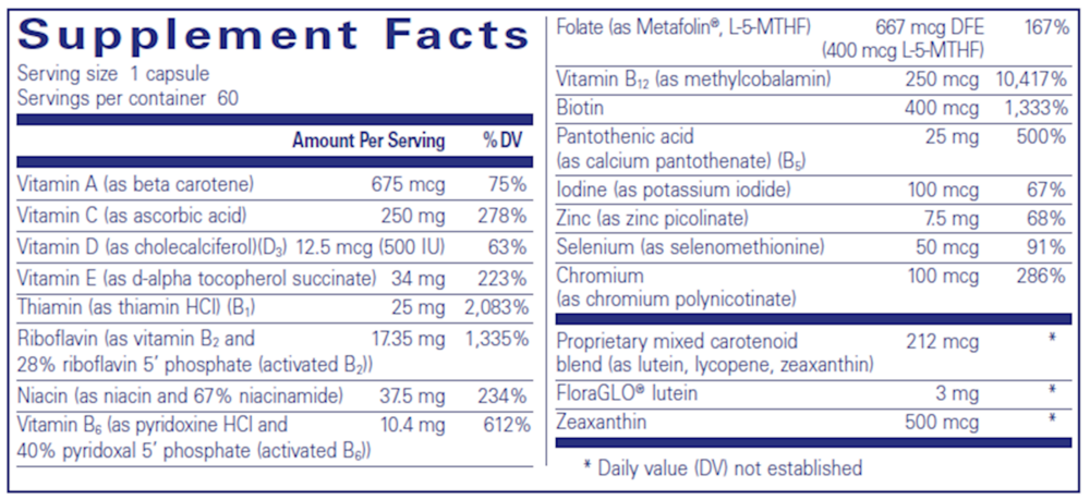 Multi T/D 60's Supplement Facts Label