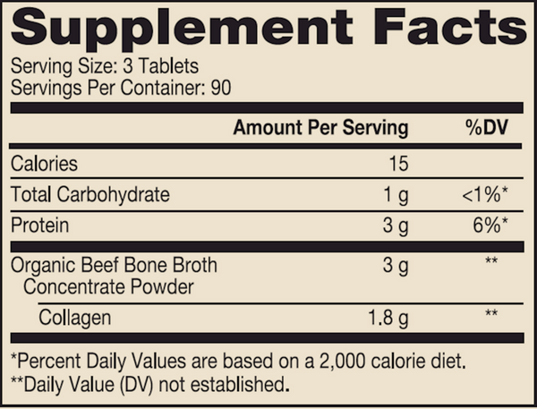 Collagen Organic Beef Broth 270 Count Supplement Facts Label